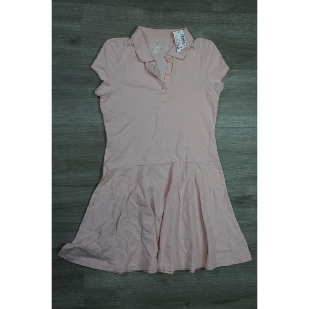 New Place Kids Large 10 /‎ 12 Dusty Rose Pink Pique Cotton Collard Shirt Dress